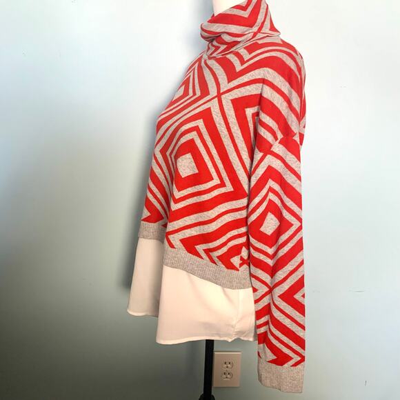 NWT Kensie Red Geometric Print Turtleneck Sweater with Shirttails Size M - Picture 3 of 8